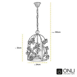 Luminosa Carolina Flower Design Wire Frame Pendant Ceiling Light, Bronze