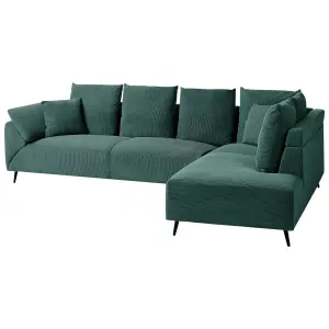 Left Hand Corduroy Corner Sofa Green LUNNER