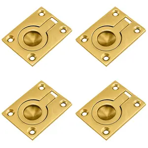 4 PACK - Flush Ring Recessed Pull Handle 63 x 50mm 12mm Depth Polished Brass Sliding Door