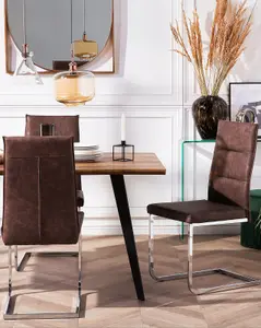 Set of 2 Dining Chairs ROCKFORD Faux Leather Brown