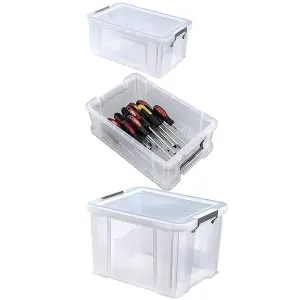 3 x 10 Litres Multipurpose Strong Reinforced Clear Snap Closure Storage Containers With Lids & Handles