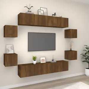 Berkfield 8 Piece TV Cabinet Set Brown Oak Engineered Wood