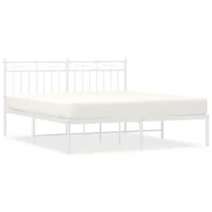 Berkfield Metal Bed Frame with Headboard White 150x200 cm