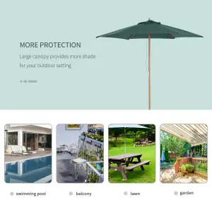 Outsunny 2.5m Wood Garden Parasol Sun Shade Patio Outdoor Wooden Umbrella Canopy