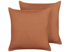 Set of 2 Cushions SAGINA Linen 45 x 45 cm Solid Orange