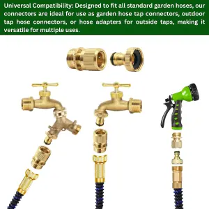 2-Pack Brass Garden Hose No-Leak Connector Set 3/4 Inch Female and Male Quick Connectors with PTFE Tape Durable Water Hose Fitting