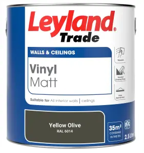 Leyland Trade Vinyl Matt Walls & Ceilings Emulsion Paint Yellow Olive (RAL 6014) 2.5L