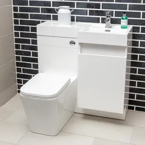 Solstice Gloss White Right Hand Bathroom Vanity Basin & WC Unit Combination (W)900mm (H)890mm