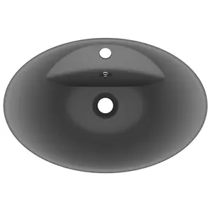 Berkfield Luxury Basin Overflow Oval Matt Dark Grey 58.5x39 cm Ceramic