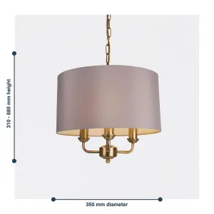 First Choice Lighting Trafalgar Antique Brass Grey 3 Light Ceiling Pendant Light