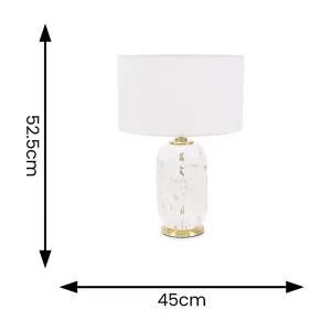 ValueLights India Gold Metal and White Confetti Glass Table Lamp with White Drum Lampshade