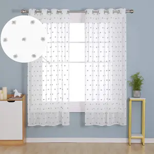 Deconovo Eyelet Net Curtains Jacqued Clouds Voile Curtains Semi Transparent Kis Voile Curtains 55 x 72 Drop Inch Grey 2 Panels