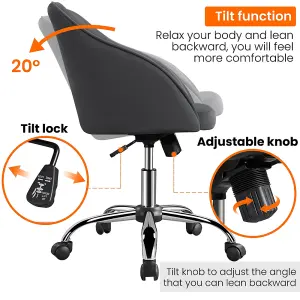 Yaheetech Height Adjustable Swivel Desk Chair with Castors and Armrests - Grey / Velvet