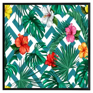 Tropical leaves & geometrics (Picutre Frame) / 16x16" / Black