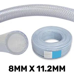 Clear PVC Braided Hose,Food Grade-Oil-Water-Fuel Reinforced Pipe,Tube 8mm internal ,12mm external (5m)