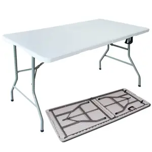 House of Home 5ft Folding Table Heavy Duty Indoor or Outdoor Foldable Collapsible Tables White Fold Up Picnic Camping