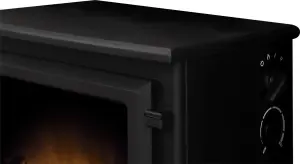 Adam Hudson Electric Stove in Black with Angled Stove Pipe