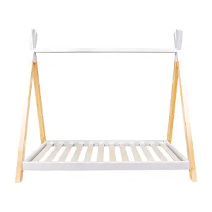 Solid Pine Teepee Toddler Bed Two-Tone Slat Base For Children Kids Bedroom Furniture