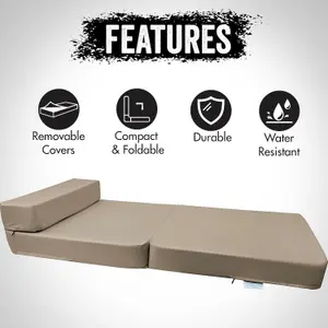 Fold Out Single Z Bed Futon Sofa Chair Mattress - Beige