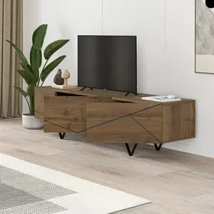 Decortie Modern Jakomen TV Unit Dark Oak Effect w 3-Door Storage TV Cabinet 160(W)cm TV Furniture