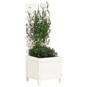 Berkfield Garden Planter with Rack White 39x39.5x114 cm Solid Wood Pine