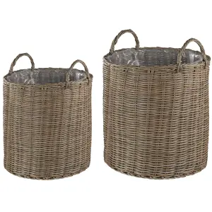 Set of 2 Plant Pots BITOLA PE Rattan Brown