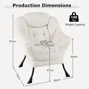 COSTWAY Large Lazy Chair Sherpa Sofa Chair with Cozy Head Pillow Upholstered Accent Chair