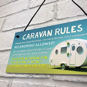 Red Ocean Funny Caravan Rules Sign - Novelty Caravan Decor Accessories - Hanging Novelty Sign - Caravan Lover Gifts For Men Women