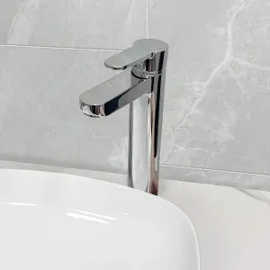 Chrome Tall Bathroom Sink Mono Mixer Tap With Lever Control