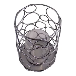 Large Silver Metal Abstract Design Candle Holder