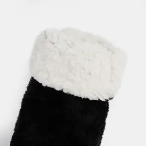 Teddy Fleece Womens Bed Socks Fluffy 2 Pairs Sherpa Non Slip Sole, Black