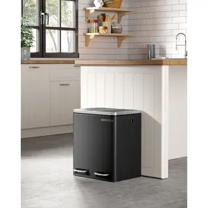 Steel Step On Multi-Compartment Rubbish & Recycling Bin Black / 30L