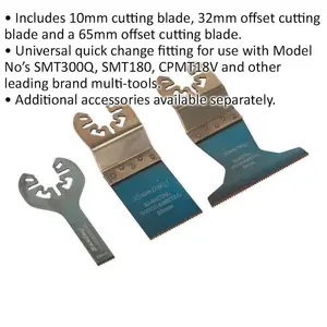 3 Piece Quick Change Multi-Tool Cutting Blade Set - Bi-Metal Cutting - Offset