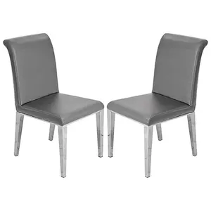 Kirkland Grey Faux Leather Dining Chairs In Pair