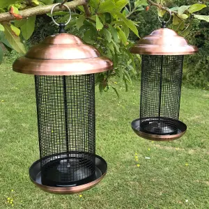 2 x Copper Extra Large Hanging Metal Bird Nut Feeders