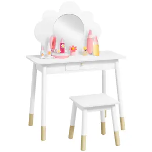 AIYAPLAY Kids Dressing Table with Mirror and Stool, Drawer, Cloud Design