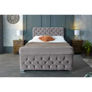 Veneta Plush Velvet Silver Bed Frame