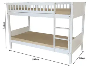 Domino Wooden Bunk Bed in White, Kids Bedroom Furniture, 2x 3FT (90cm) Single Beds, Sturdy Ladder, High Safety Guardrail