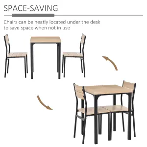 HOMCOM 3 Pcs Compact Dining Table 2 Chairs Set, Light Wood Grain