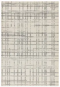 Grey Abstract Geometric Modern Tartan Easy to clean Rug for Dining Room-160cm X 230cm