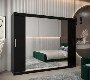 Tokyo 02 Contemporary Mirrored 3 Sliding Door Wardrobe 9 Shelves 2 Rails Black Matt (H)2000mm (W)2500mm (D)620mm