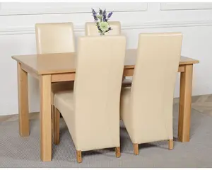 Oslo 150 x 90 cm Medium Oak Dining Table and 4 Chairs Dining Set with Lola Ivory Leather Chairs