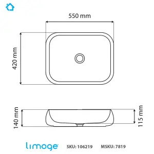 7819 Ceramic 55cm x 42cm Domed Oblong Countertop Basin