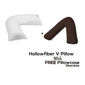 V Pillow With FREE V Pillowcase Polycotton Cover Orthopedic Neck & Back Support Hollowfiber Filled Pillow