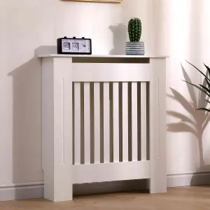 Oypla Small White Wooden Slatted Grill Radiator Cover MDF Cabinet