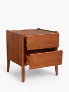 John Lewis Scandi 2 Drawer Wood Bedside Table, Walnut Finish