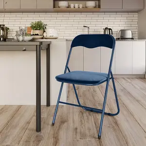 URBNLIVING 79cm Height 6 Pcs Folding Lightweight Portable Metal Frame Blue Velvet Chair Set