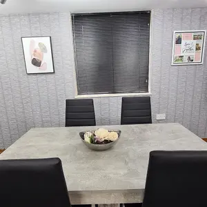 Dining Table and 6 Chairs Stone Grey Effect Wood Table 6 Black Leather Chairs Dining Room