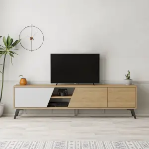 Decortie Fiona Modern TV Unit Multimedia Cabinet with Storage Doors 75" Oak White 180cm