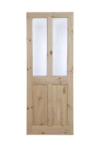 Geom 4 panel Screen-printed Glazed Victorian Internal Knotty pine Door, (H)2040mm (W)826mm (T)40mm